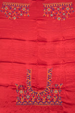 Red Mirror Embroidered Mashru Blouse Material-Rutambhara-RUTAMBHARA