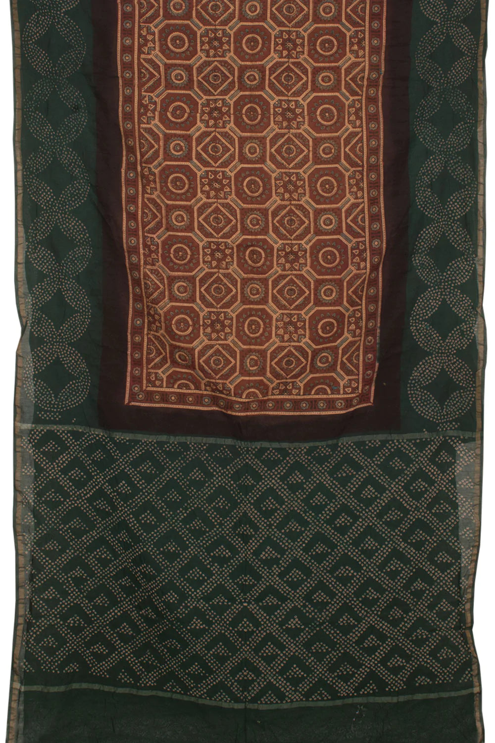 Handcrafted Ajrakh and Bandhani Chanderi Saree