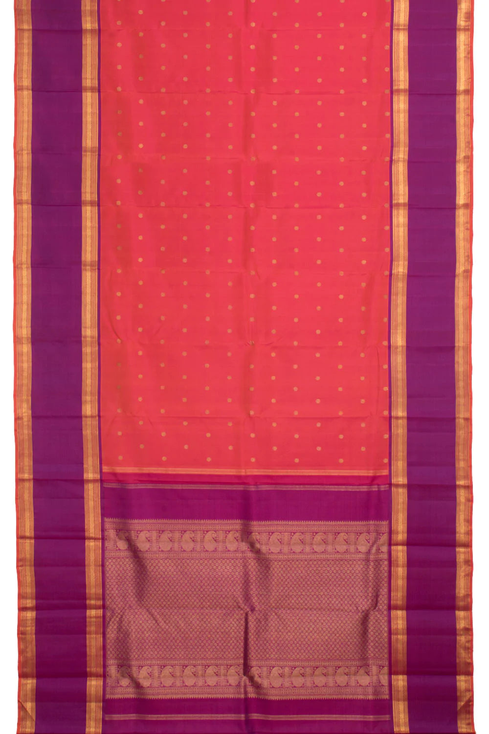 Eevara Orange Purple Kancheevaram Heirloom Silk Saree