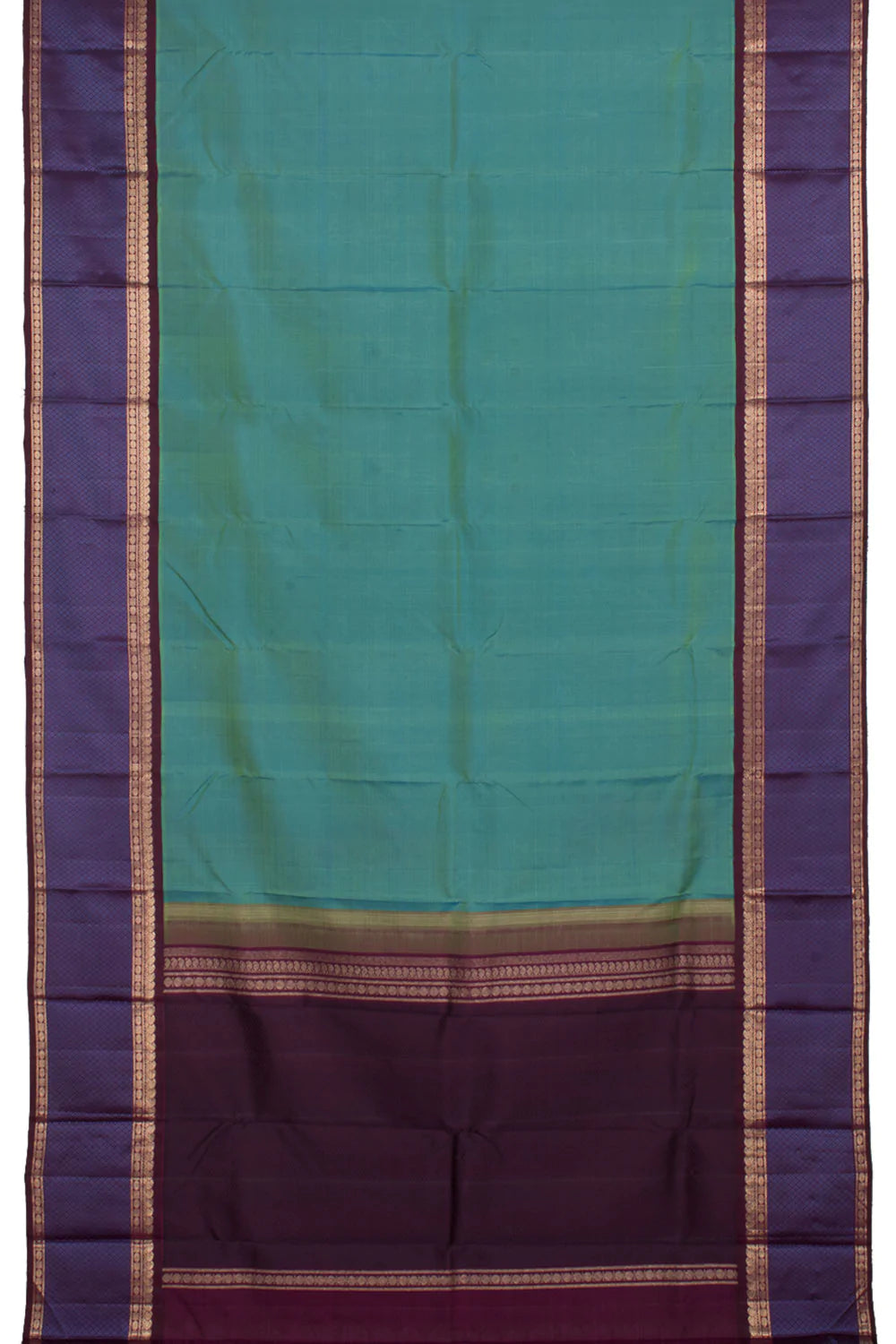 Eevara Aqua Blue Purple Kancheevaram Heirloom Silk Saree