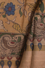 Hand Painted Pen Kalamkari Tussar Silk Dupatta-Rutambhara-RUTAMBHARA