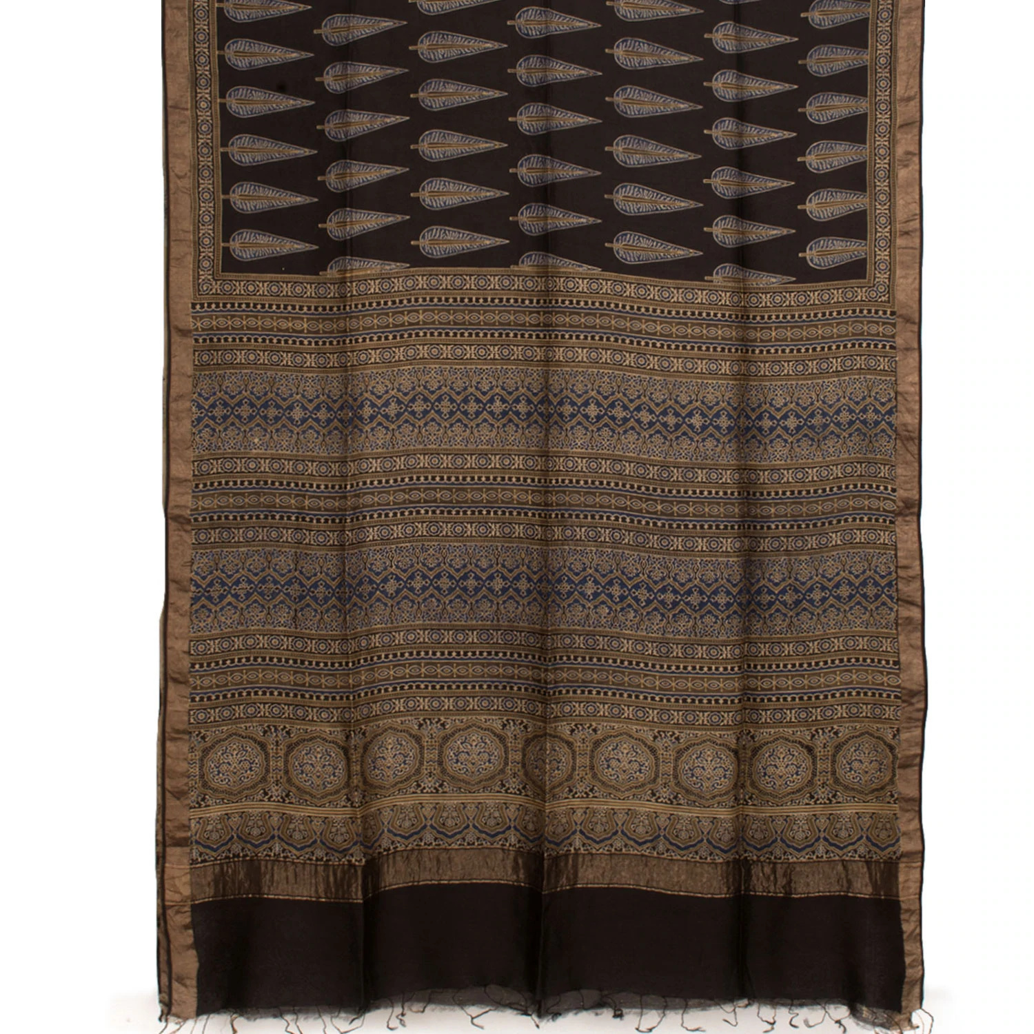 Ajrakh Printed Modal Cotton Saree-Rutambhara-RUTAMBHARA