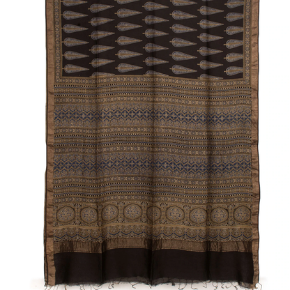 Ajrakh Printed Modal Cotton Saree-Rutambhara-RUTAMBHARA