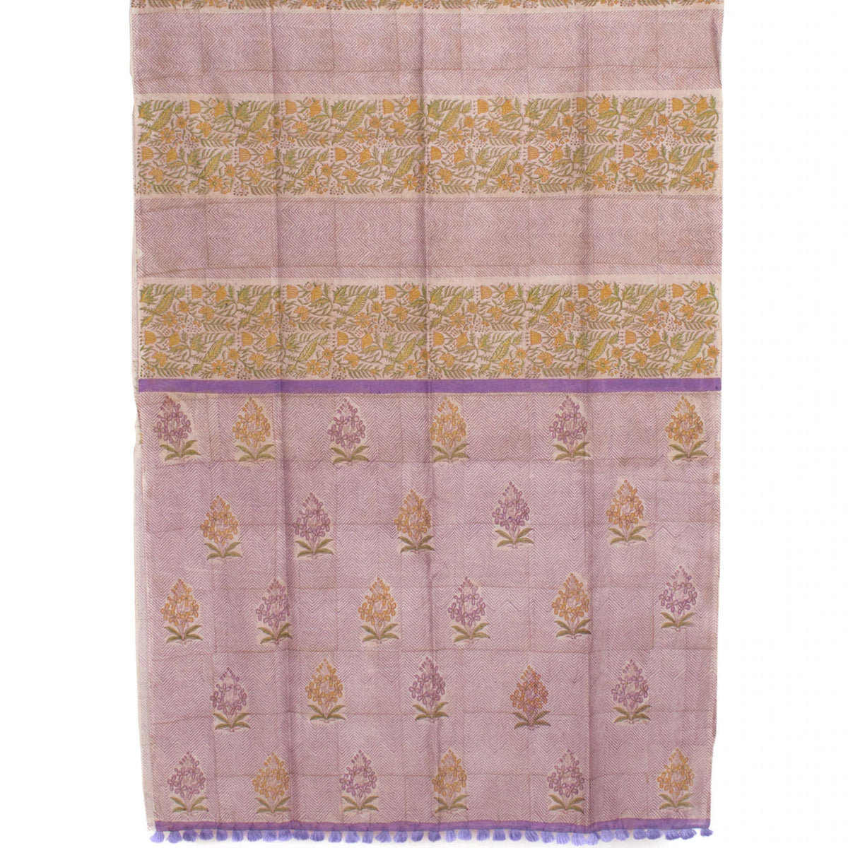 Purple Hand Block Printed Chanderi Silk Cotton Saree