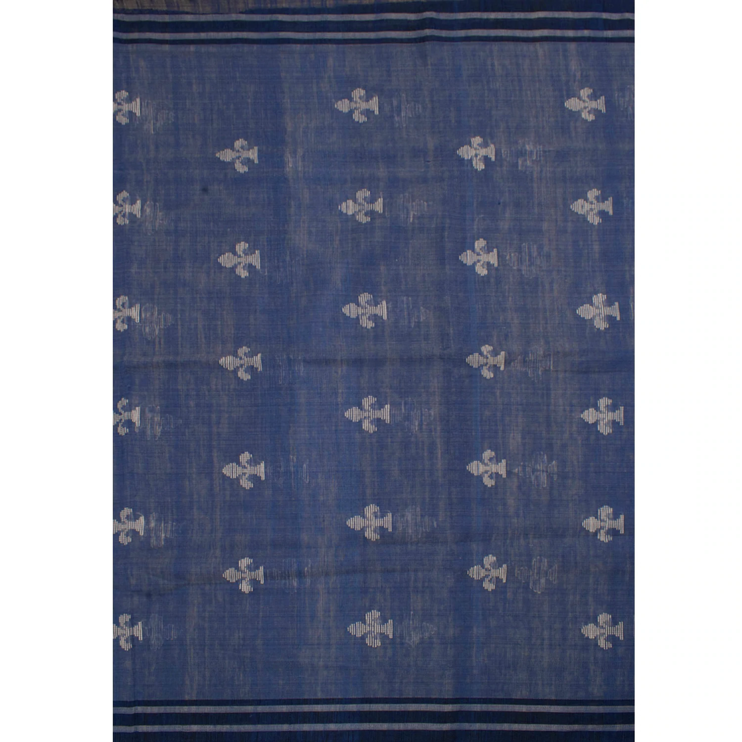 Beige and Indigo Tussar Cotton Saree