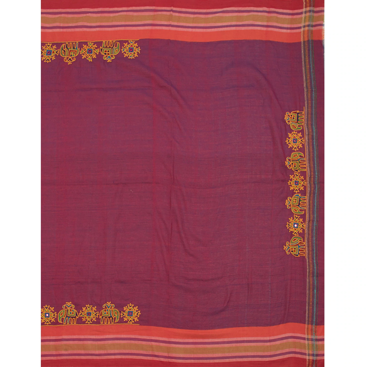 Dark Blue Kutchi Tussar Cotton Saree