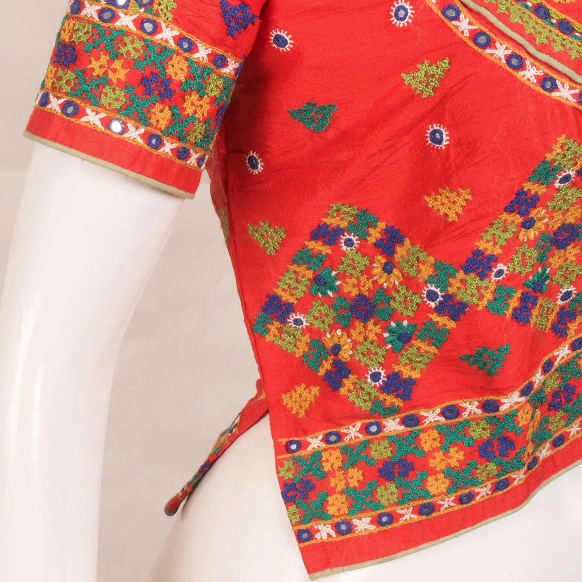 Orange Hand Embroidered Raw Silk Kutchi Blouse