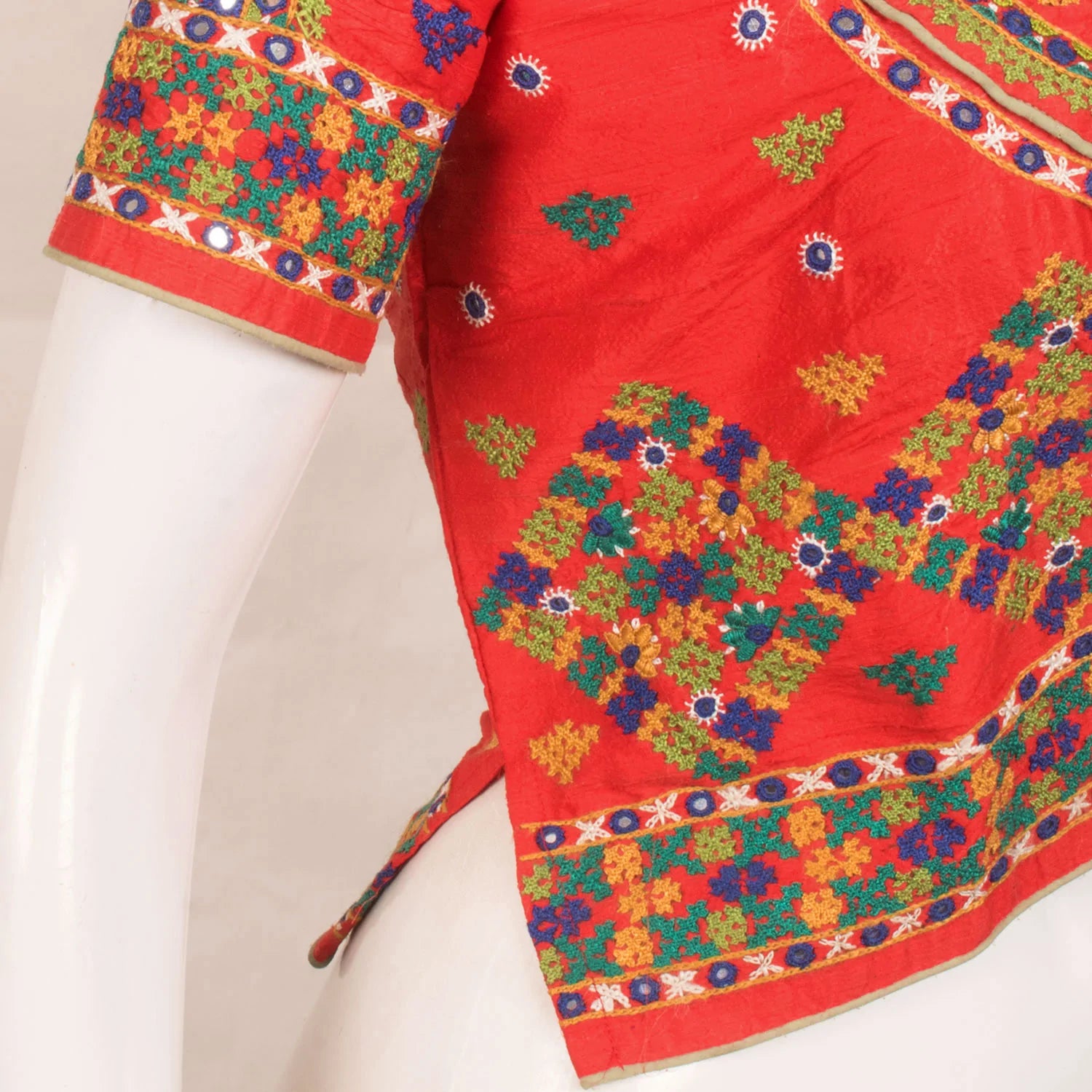 Orange Hand Embroidered Raw Silk Kutchi Blouse
