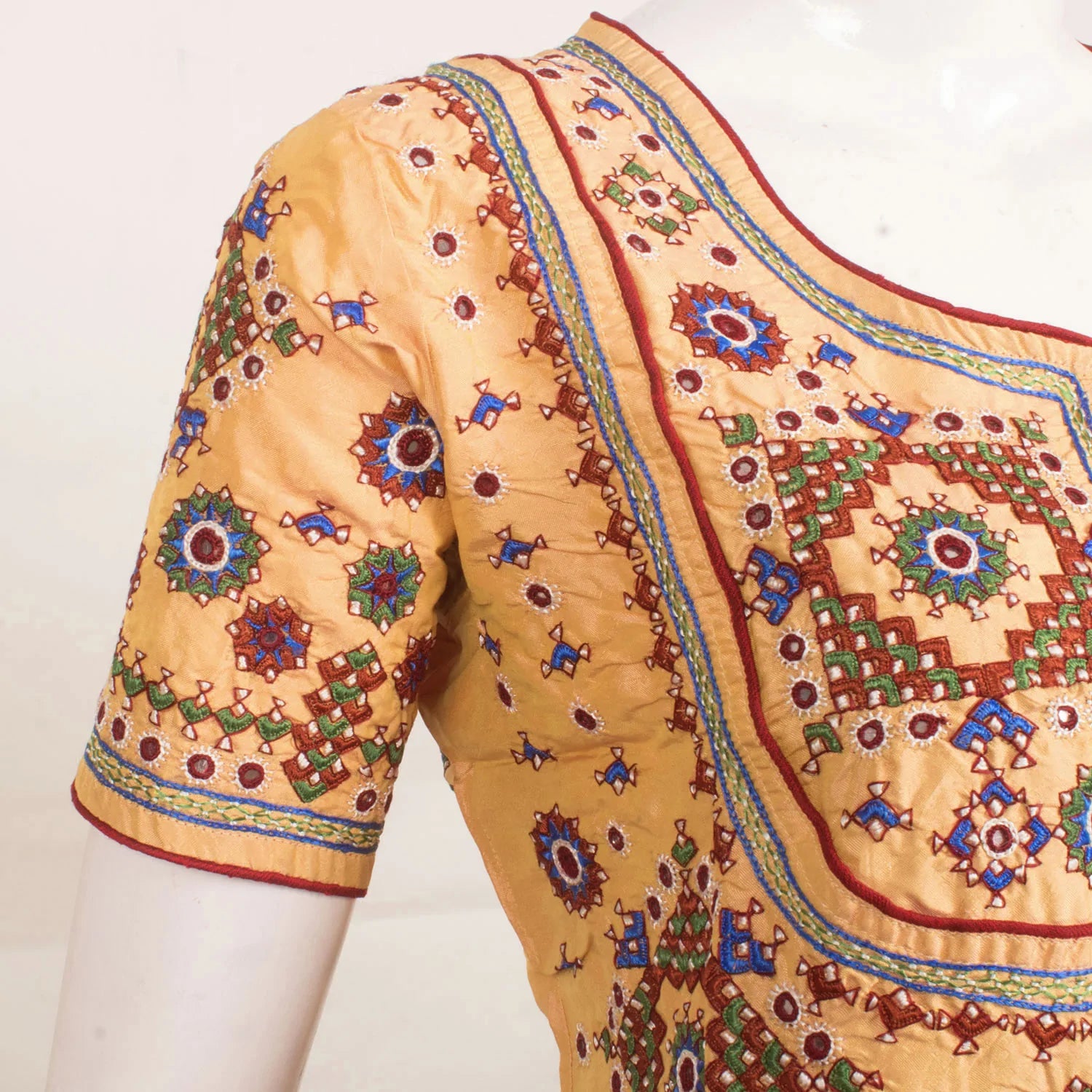 Yellow Hand Embroidered Pure Silk Kutchi Blouse