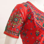 Hand Embroidered Raw Silk Crop Top-Rutambhara-RUTAMBHARA