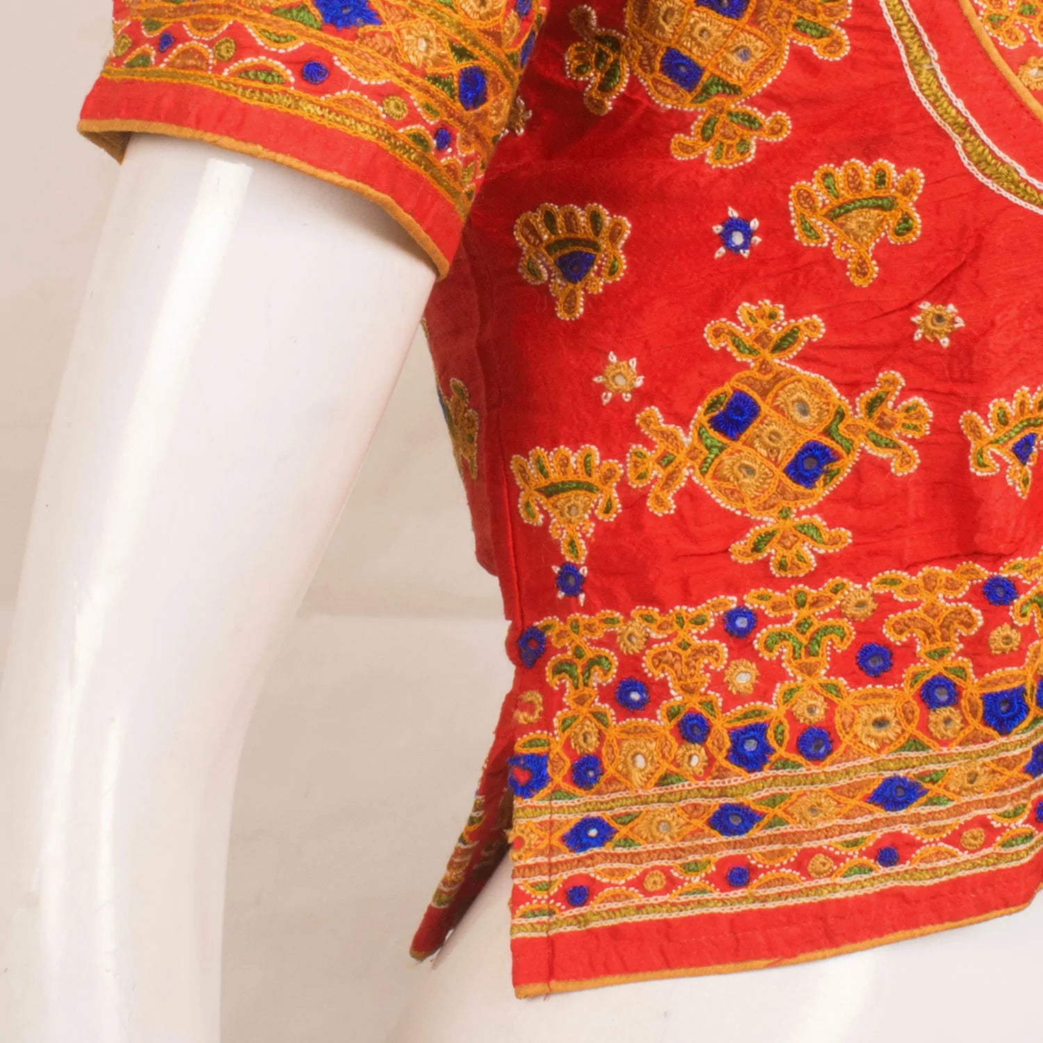 Orange Kutchi Hand Embroidered Blouse