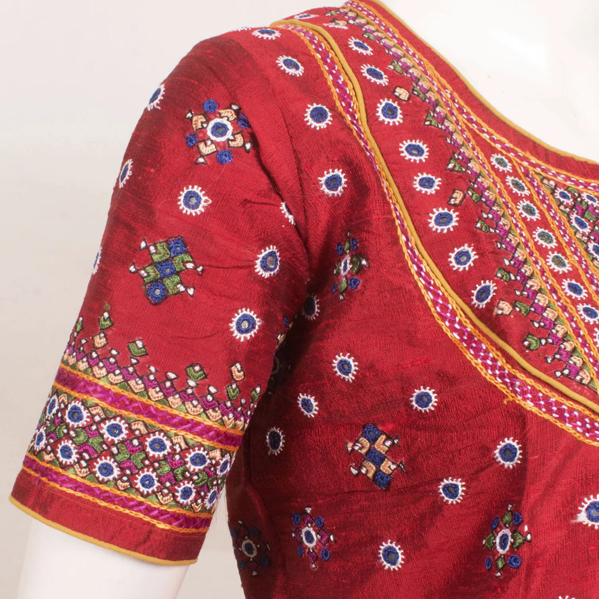 Maroon Raw Silk Kutchi Blouse Hand Embroidered
