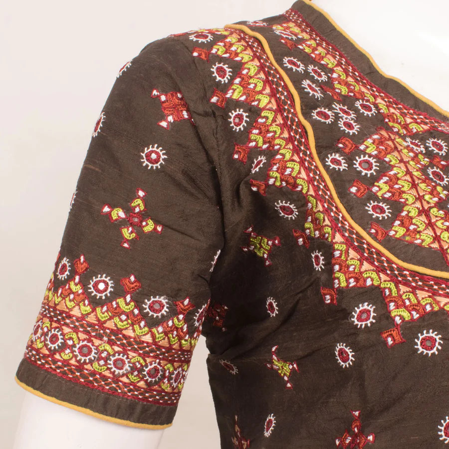 Brown Kutchi Raw Silk Blouse