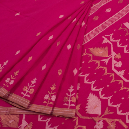 Pink Handwoven Jamdani Muslin Cotton Saree-Rutambhara-RUTAMBHARA