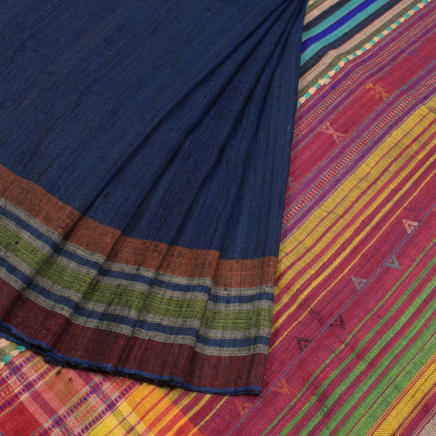 Dark Blue Kutchi Tussar Cotton Saree