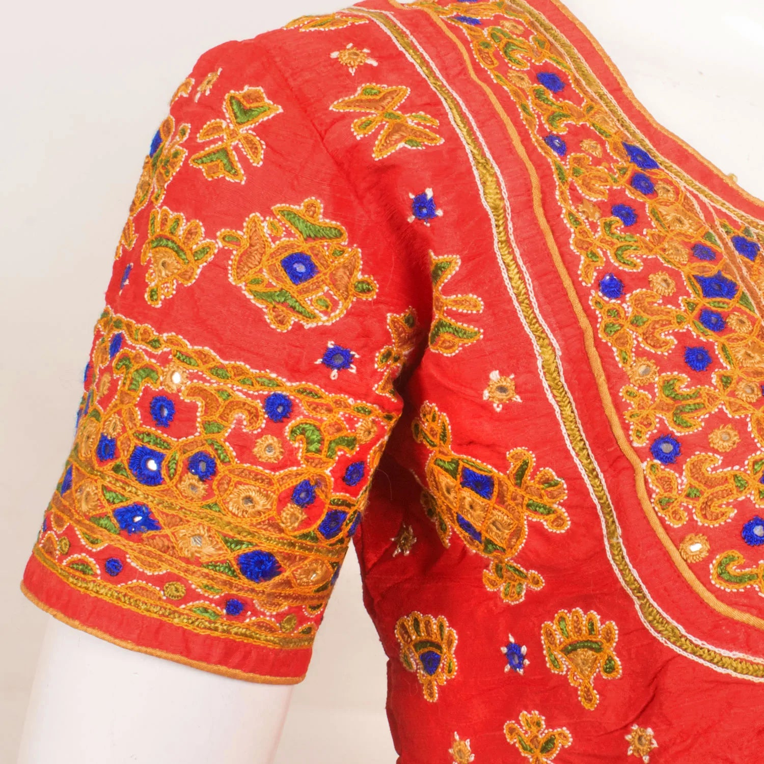 Orange Kutchi Hand Embroidered Blouse