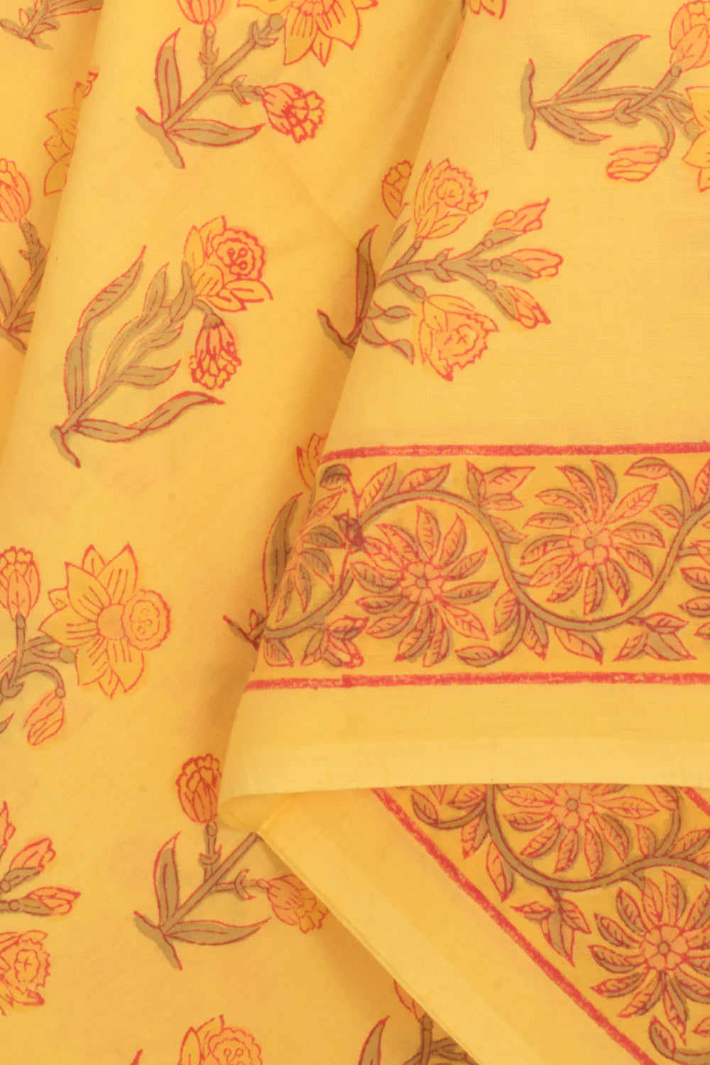 Hand Block Printed Cotton 3-Piece Salwar Suit Material-Rutambhara-RUTAMBHARA