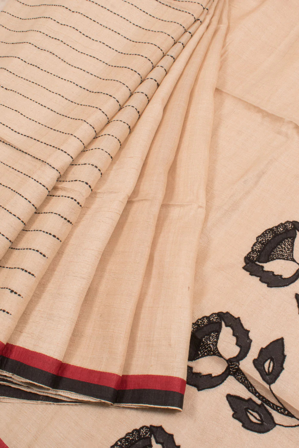 Hand Embroidered Half and Half Tussar Silk Saree-Rutambhara-RUTAMBHARA