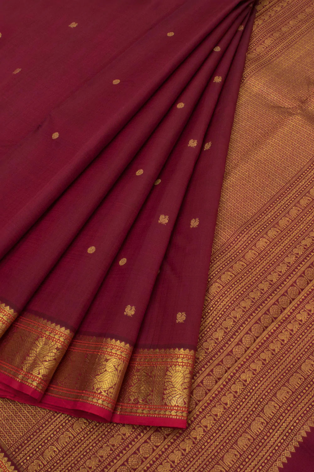 Eevara Burgundy Maroon Kancheevaram Heirloom Silk Saree