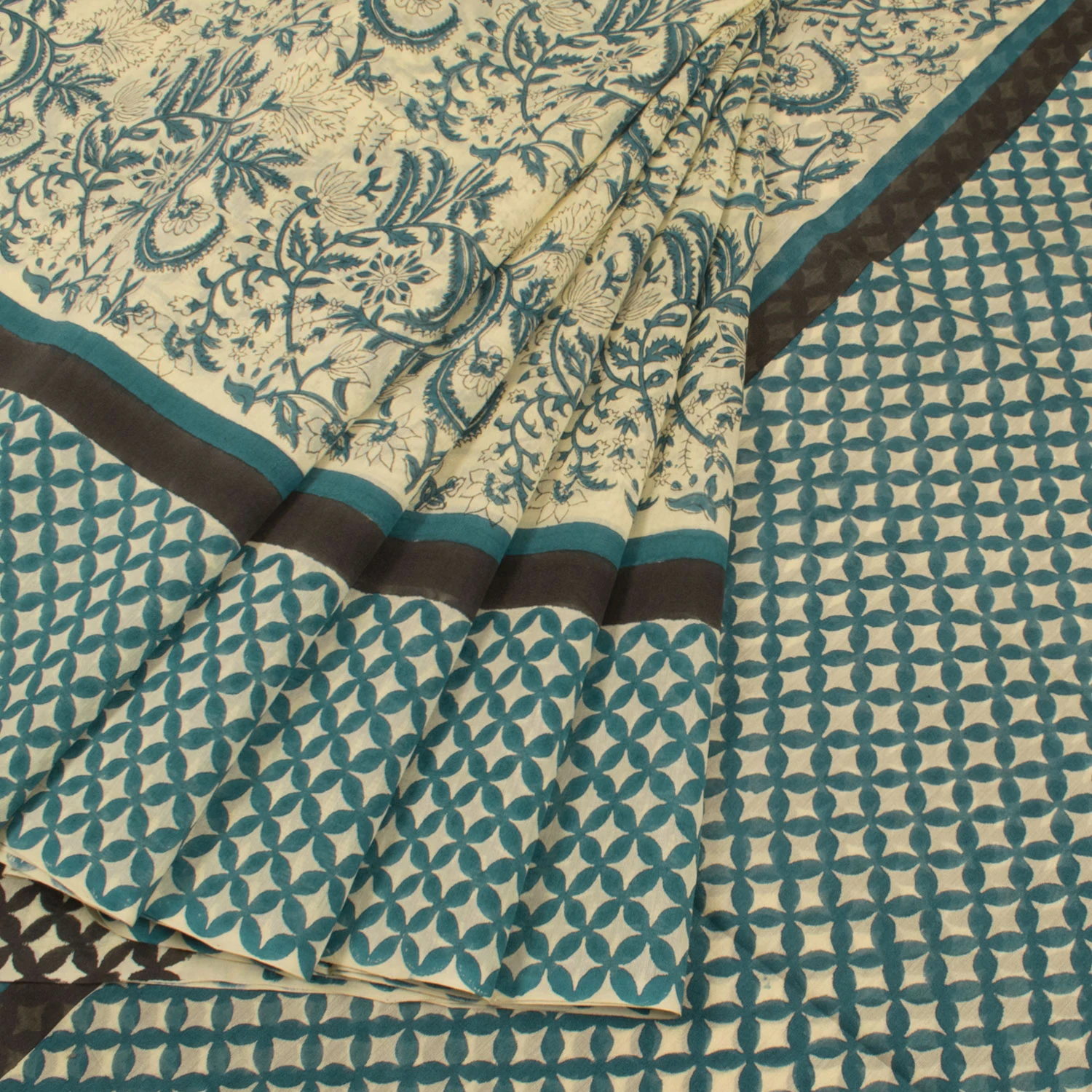 Hand Block Printed Chanderi Silk Cotton Saree-Rutambhara-RUTAMBHARA