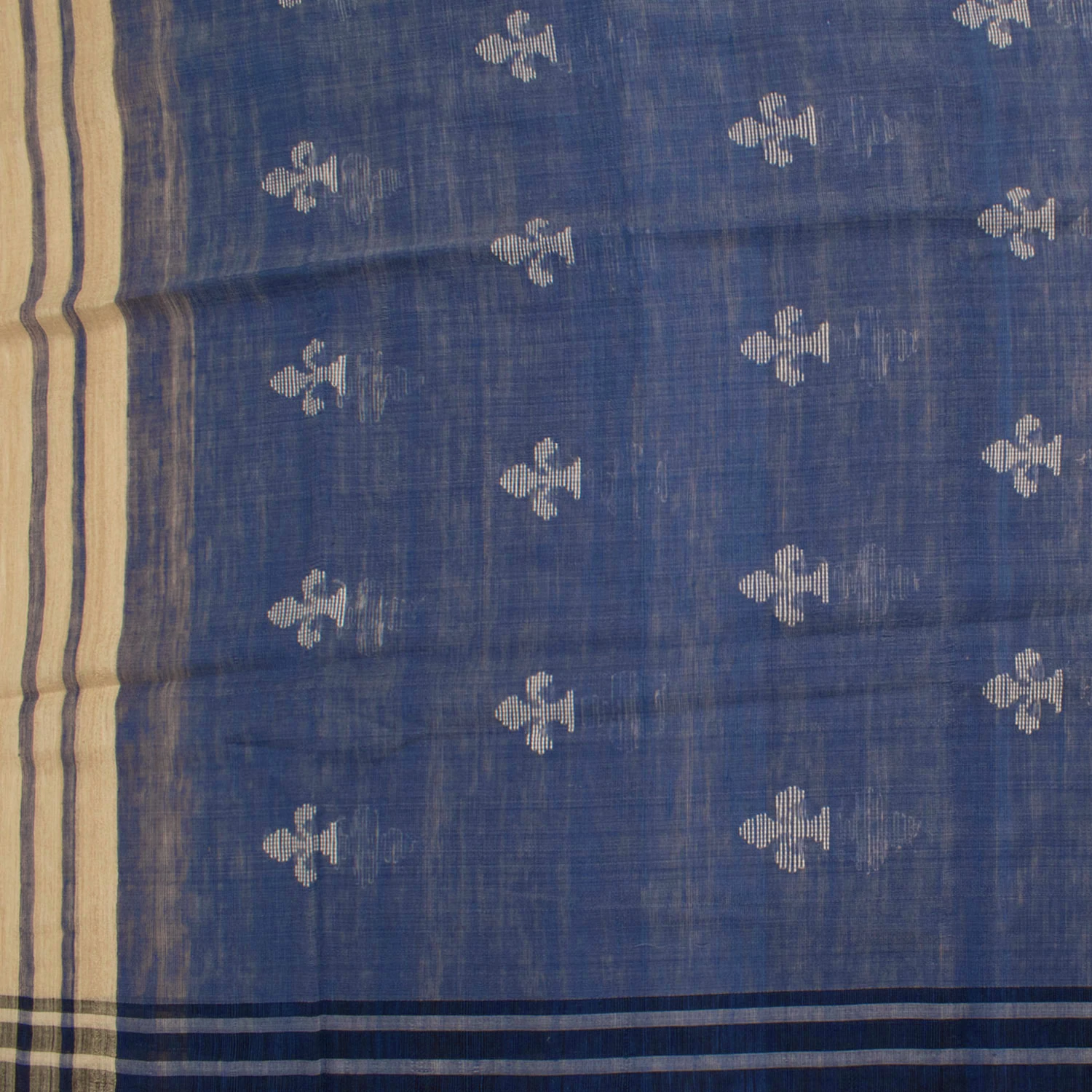 Beige and Indigo Tussar Cotton Saree