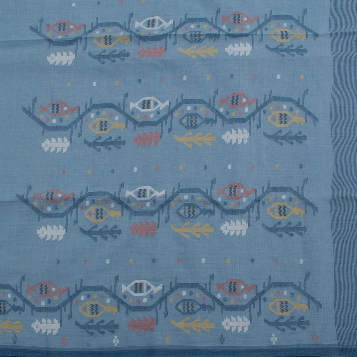 Pastel Blue Handwoven Jamdani Muslin Cotton Saree
