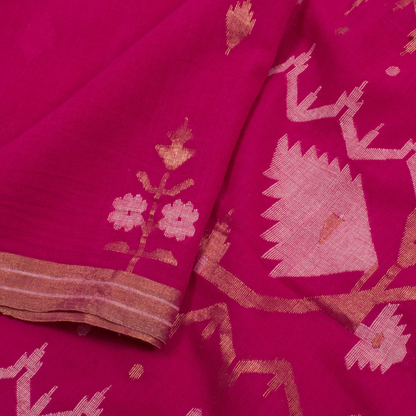 Pink Handwoven Jamdani Muslin Cotton Saree-Rutambhara-RUTAMBHARA