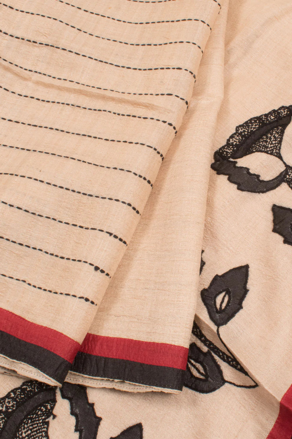 Hand Embroidered Half and Half Tussar Silk Saree
