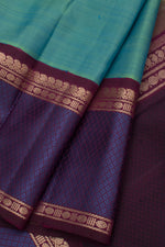 Eevara Aqua Blue Purple Kancheevaram Heirloom Silk Saree-Rutambhara-Green-RUTAMBHARA