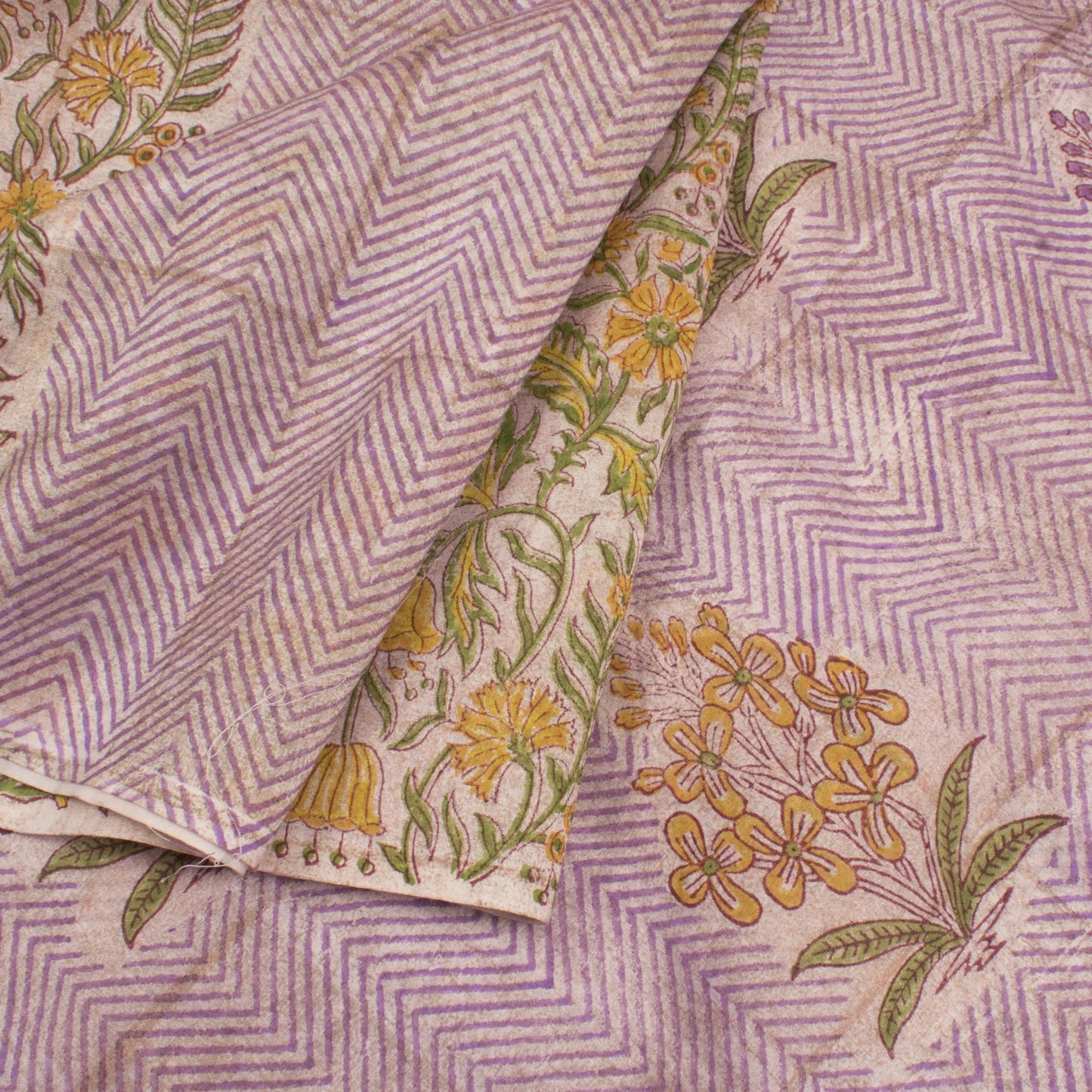 Purple Hand Block Printed Chanderi Silk Cotton Saree