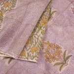 Purple Hand Block Printed Chanderi Silk Cotton Saree-Rutambhara-RUTAMBHARA