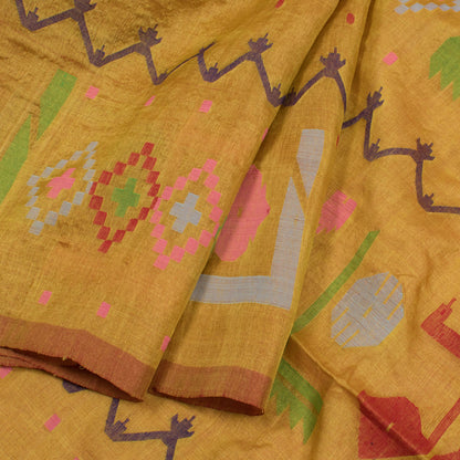 Yellow Handwoven Jamdani Tussar Silk Saree-Rutambhara-RUTAMBHARA
