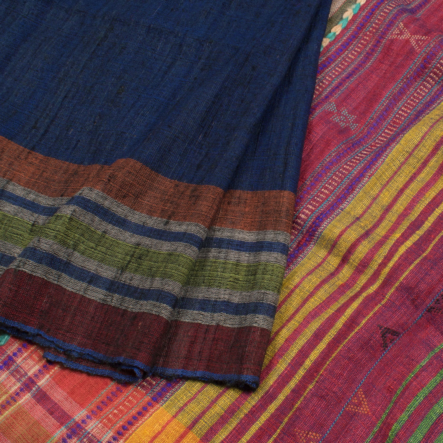 Dark Blue Kutchi Tussar Cotton Saree