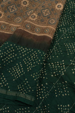Handcrafted Ajrakh and Bandhani Chanderi Saree-Rutambhara-RUTAMBHARA