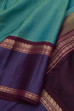 Eevara Aqua Blue Purple Kancheevaram Heirloom Silk Saree-Rutambhara-Green-RUTAMBHARA