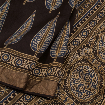 Ajrakh Printed Modal Cotton Saree-Rutambhara-RUTAMBHARA