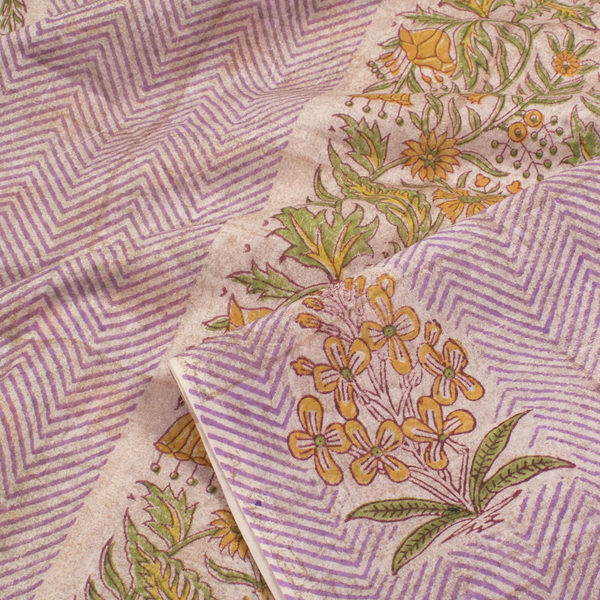 Purple Hand Block Printed Chanderi Silk Cotton Saree-Rutambhara-RUTAMBHARA