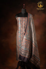 Ushraa - Muted Indigo Rust Ajrakh Tussar Silk Suit Set