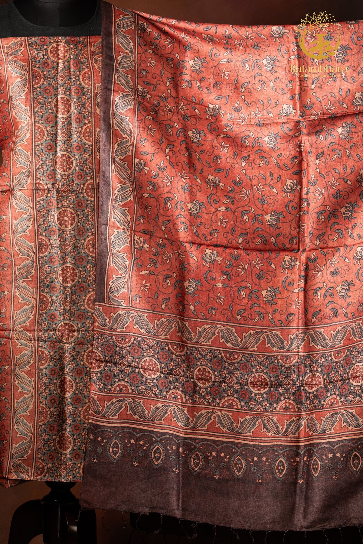 Ushraa - Madder Rust Ajrakh Tussar Silk Suit Set