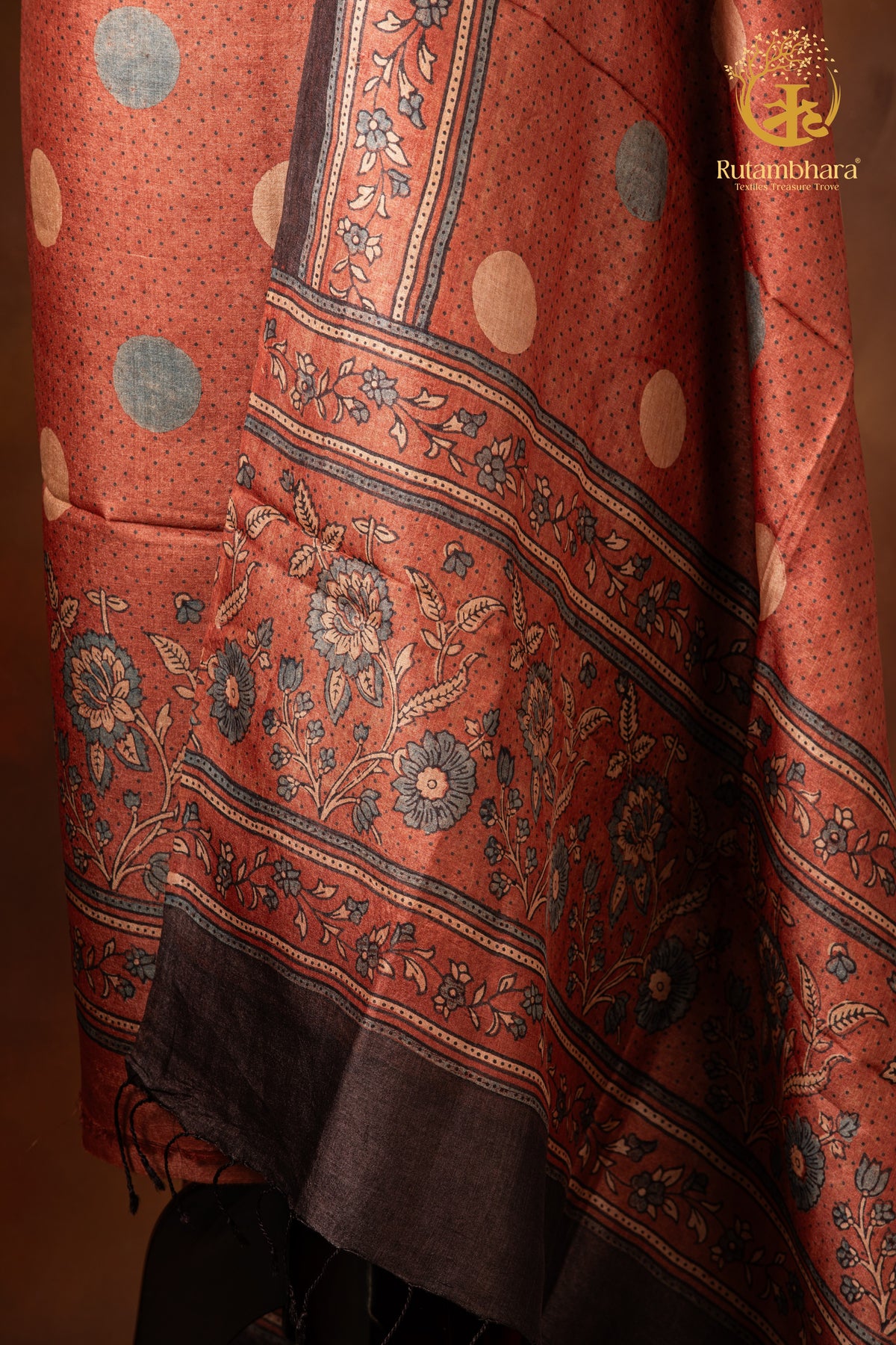 Ushraa - Burnt Madder Rust Ajrakh Tussar Silk Suit Set