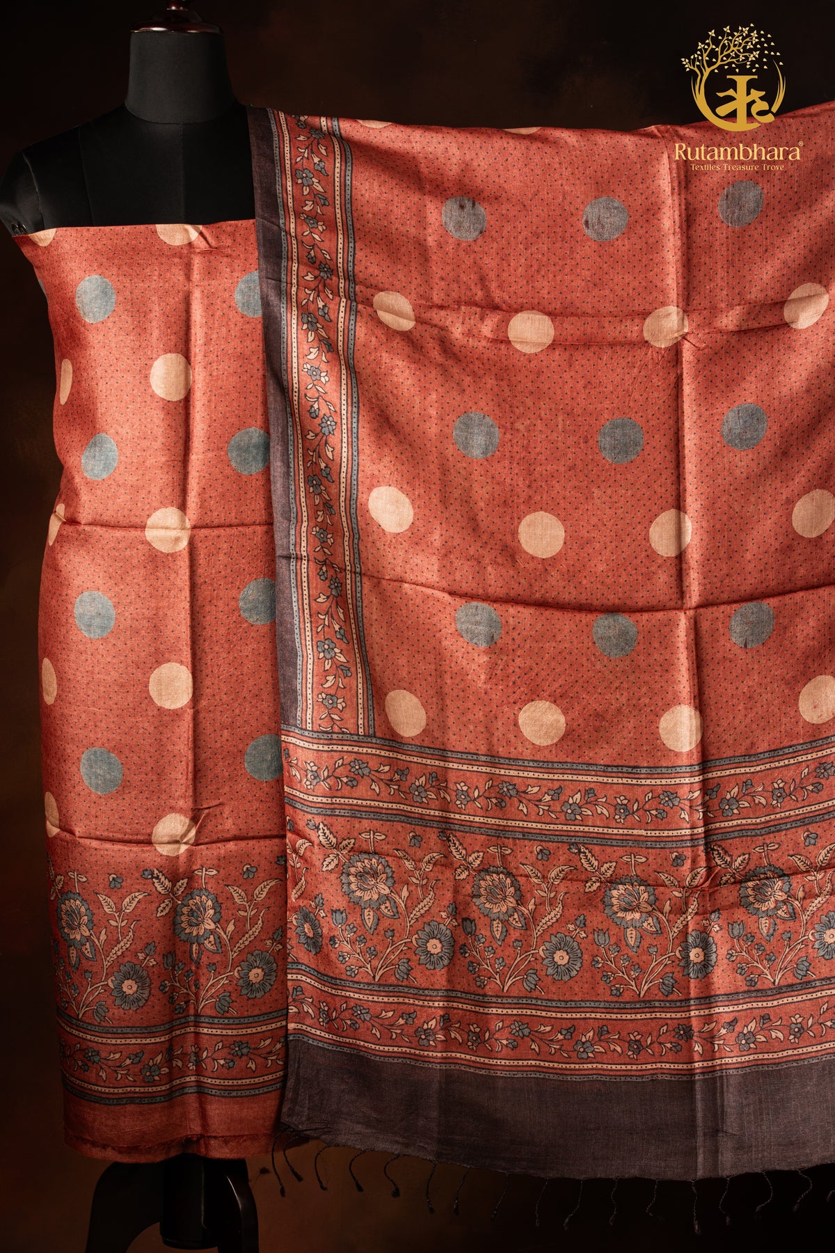 Ushraa - Burnt Madder Rust Ajrakh Tussar Silk Suit Set