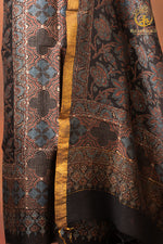 Ushraa - Inked Indigo Madder Ajrakh Silk Linen Suit Set with Zari Border