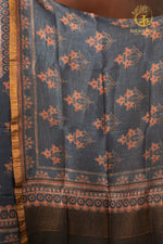 Ushraa - Indigo Madder Ajrakh Silk Linen Suit Set with Gold Zari Border