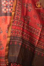 Ushraa - Rich Madder  Ajrakh Silk Linen Suit Set with Zari Border