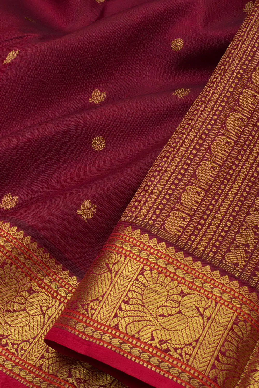 Eevara Burgundy Maroon Kancheevaram Heirloom Silk Saree