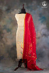 Ivory & Crimson Red Zari Kota Doria Suit Set with