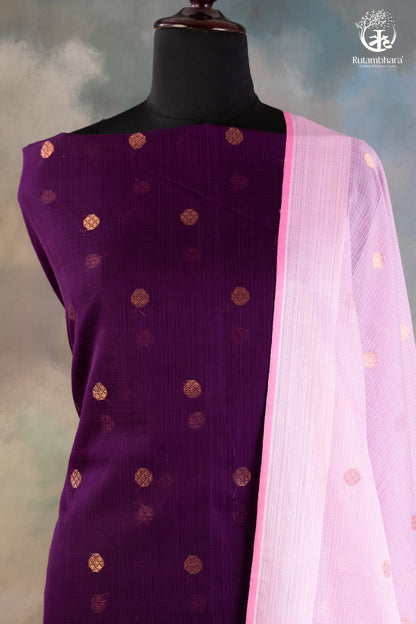 Doria Suit Set with Bird & Floral Embroidery-RUTAMBHARA-RUTAMBHARA