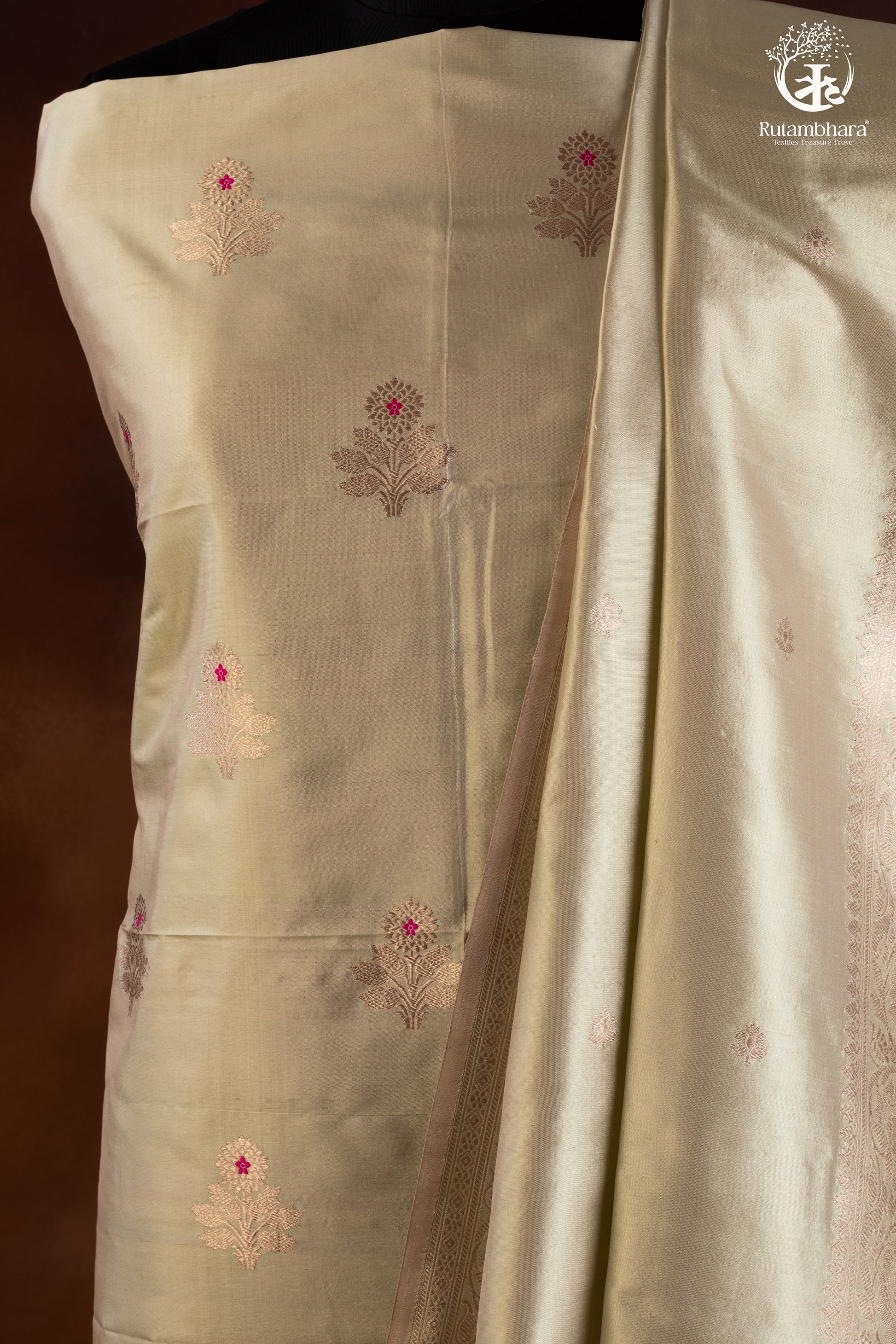 Noushk - Pastel Sage Green Handwoven Pure Katan Silk Banarasi Full Suit "-RUTAMBHARA-RUTAMBHARA