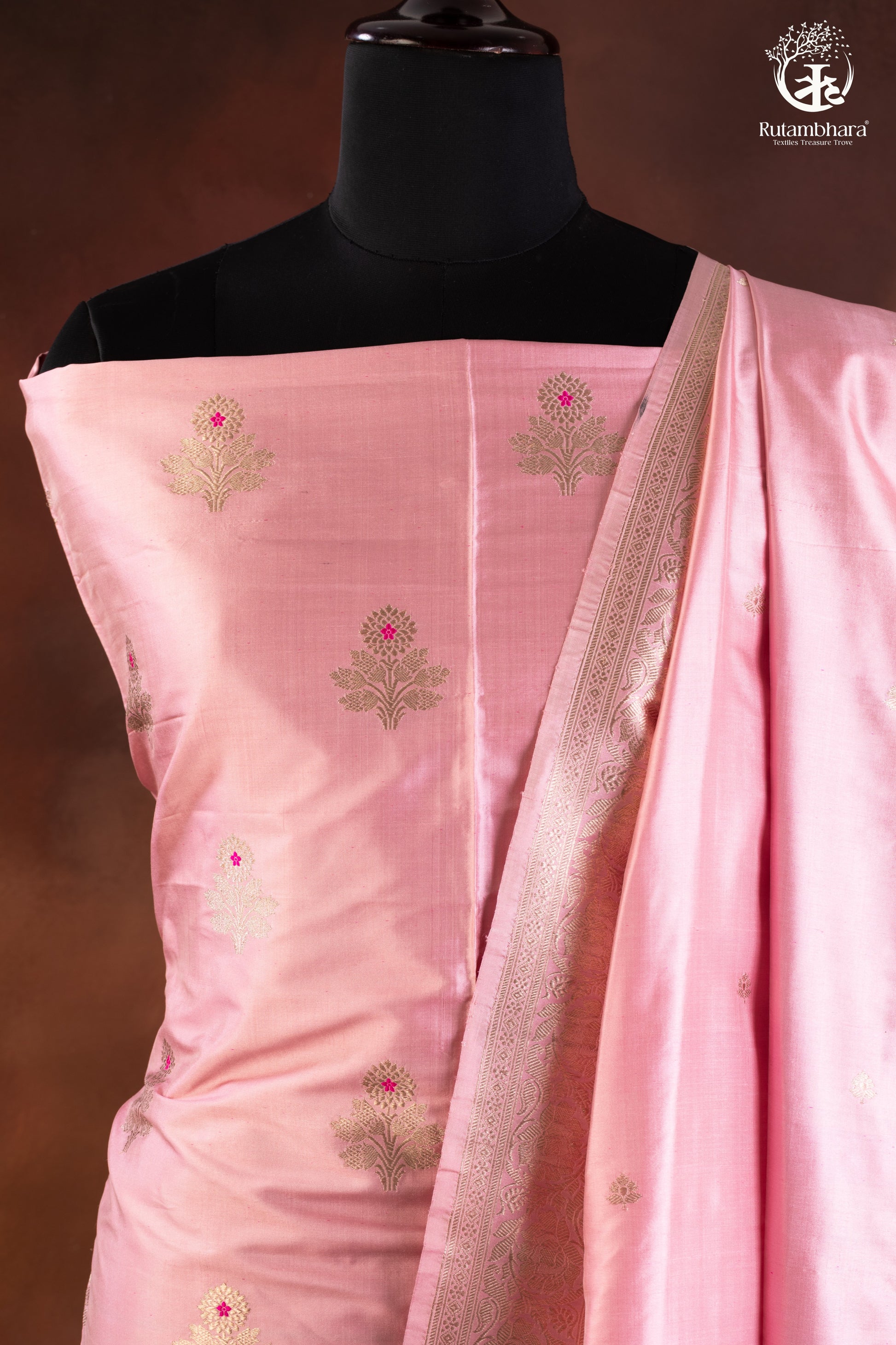 Noushk - Pastel Pink Handwoven Pure Katan Silk Banarasi Suit-RUTAMBHARA-RUTAMBHARA