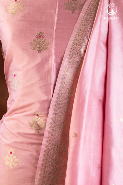 Noushk - Pastel Pink Handwoven Pure Katan Silk Banarasi Suit-RUTAMBHARA-RUTAMBHARA